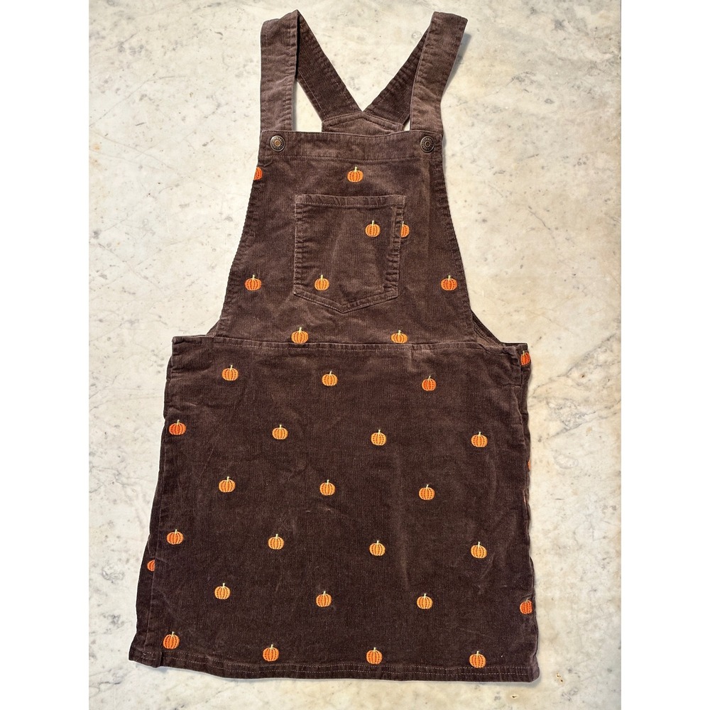Gymboree Girls Brown Corduroy Pumpkin Embroidered Jumper Dress Size 12 Fall